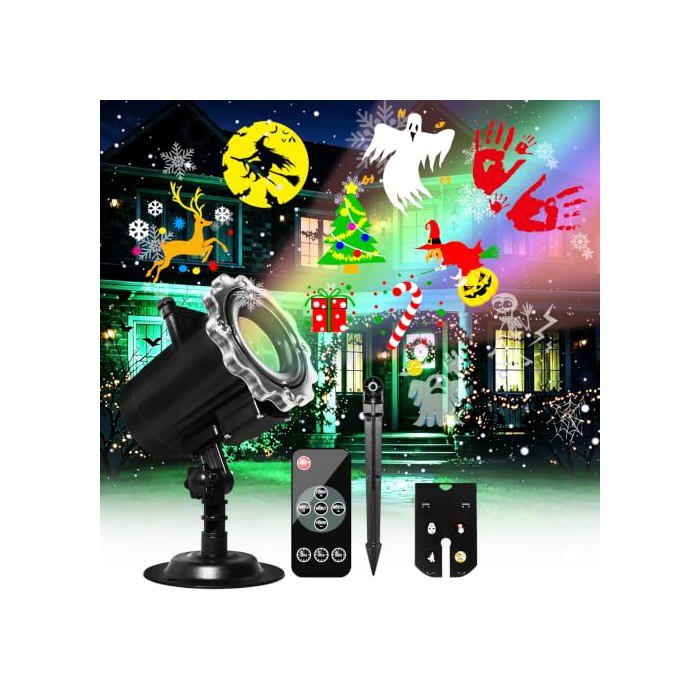 Projecteur Halloween Noël 64 Motifs Multicolore - Rectangulaire - Festival - Coloré - Peinte - Câble électrique - Projection