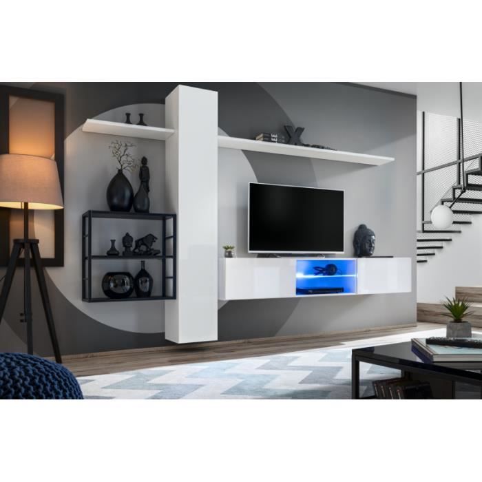 ensemble meuble tv mural switch met v - ac-déco - blanc - laqué - contemporain - design - 2 porte(s) - salon