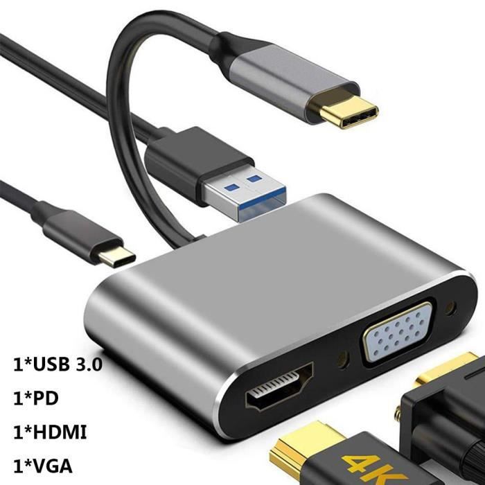 Adaptateur USB C Vers Double HDMI 4K @ 60 Hz, Répartiteur De Type C Vers HDMI Pour écran étendu