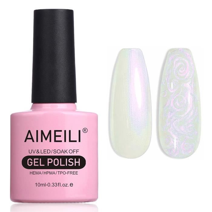 AIMEILI Vernis à Ongles Brillant Perle Gel Nacré avec Fil Shell Glitter Gel Vernis Semi Permanent Soak Off UV LED Gel 10ml 172