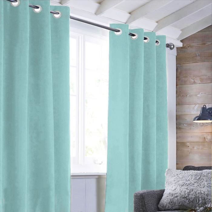 SUEDEN - Rideau en suédine parfait pour habiller vos fenêtres 100% Polyester - 140 x 250 cm - Bleu clair