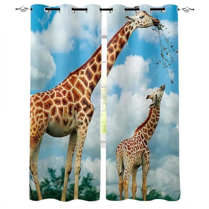 LWXBJX Rideaux Chambre Enfant - Jungle Dessin animé éléphant Tigre - 3D Impression Numérique Isolant Thermique - 300 x 270 cm - 90% Rideaux Occultant à Oeillets Moderne Rideau Fenêtre Chambre