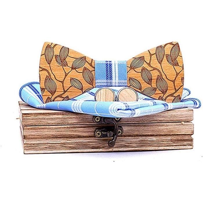 Bijou Homme Bois Artisanal Set Boutons Manchette Bois GIVBRO - 3 Pièces Motif Flocon Neige Pour Homme Costume Mariage élégant