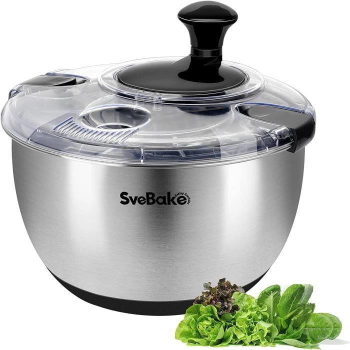 Essoreuse à Salade 5L En Inox - Légumes Secs En Un Tour De Main !