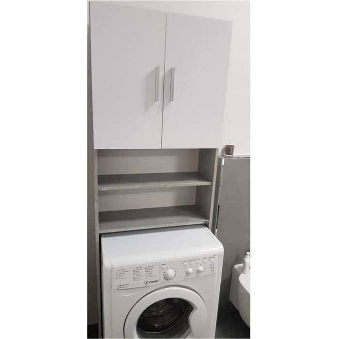 étagère de salle de bain pour lave-linge 190x60cm blanc/gris - meuble robuste et facile d'entretien