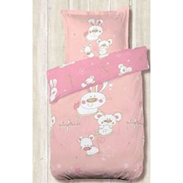 Housse De Couette Bebe Pets Friends Rose 100x140 Cdiscount Maison
