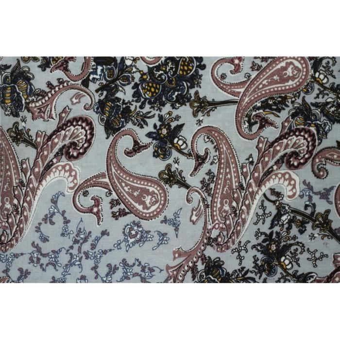 Tissu Viscose Imprimee Cachemire Vintage Gris Au Metre Achat