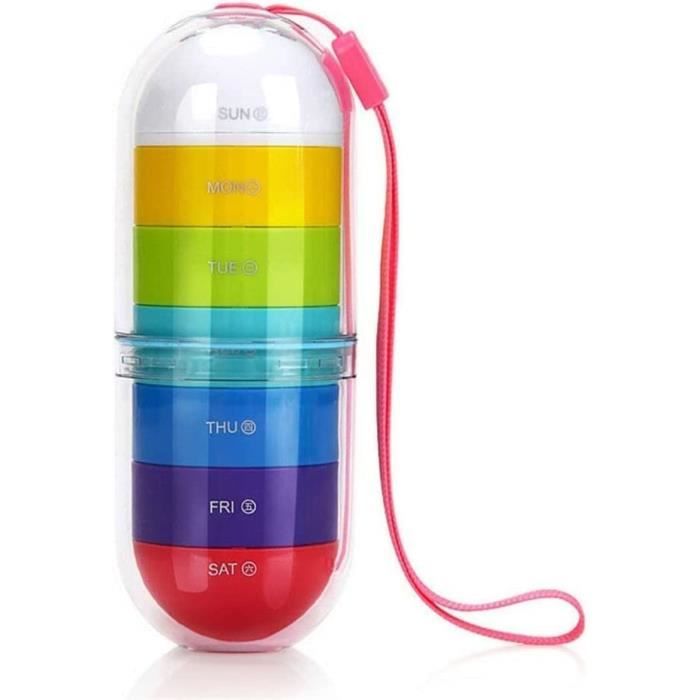 Pilulier Hebdomadaire 7 Jours - 28 Compartiments (matin, Midi, Soir, Nuit), Multicolore, En Plastique, Neuf