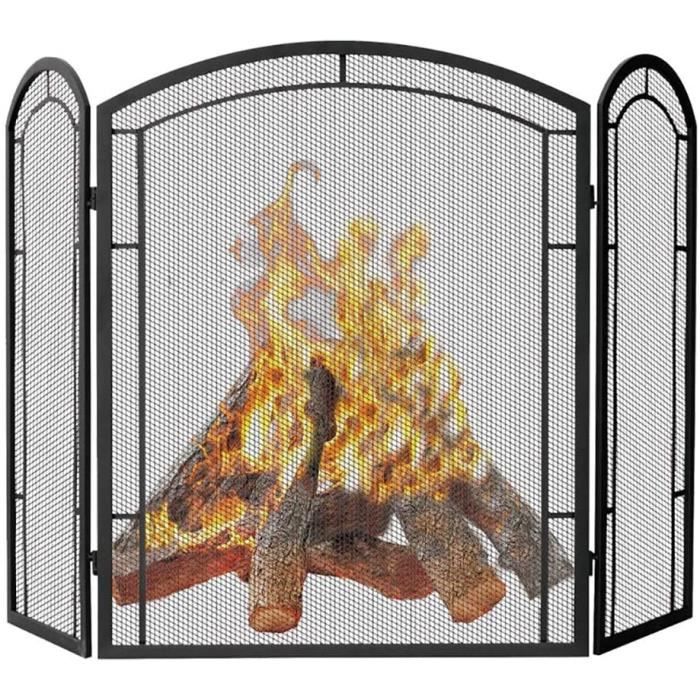 Pare-étincelles Yitahome 3 Panneaux Pliable - Finition Noire Métallique - Intérieur/Extérieur