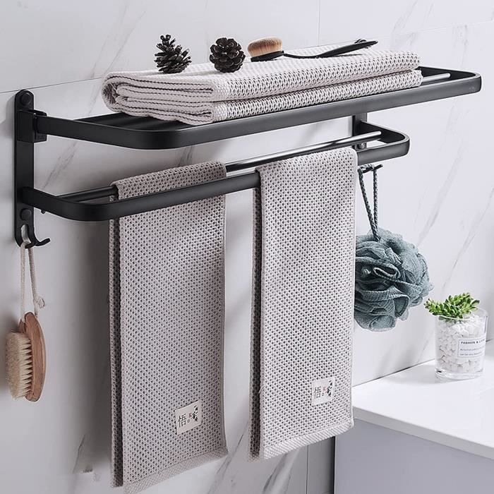 Porte-serviettes en aluminium gris salle de bains, support mobile sans  perçage porte-serviettes avec crochets étagère murale cintre de douche -  AliExpress