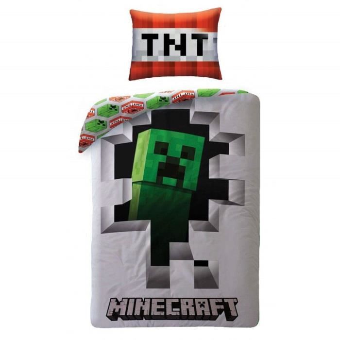 Parure De Lit Minecraft 100% Coton | Housse 140x200 + Taie | Label Oeko-Tex
