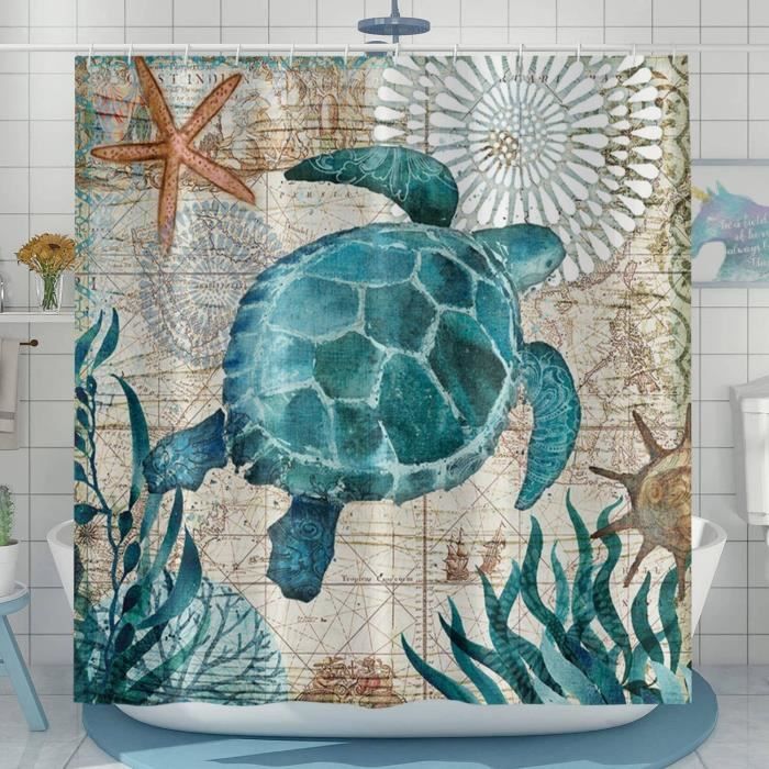 NISENASU Imperméable Rideau de Douche,Poisson Aquarelle Vie Marine