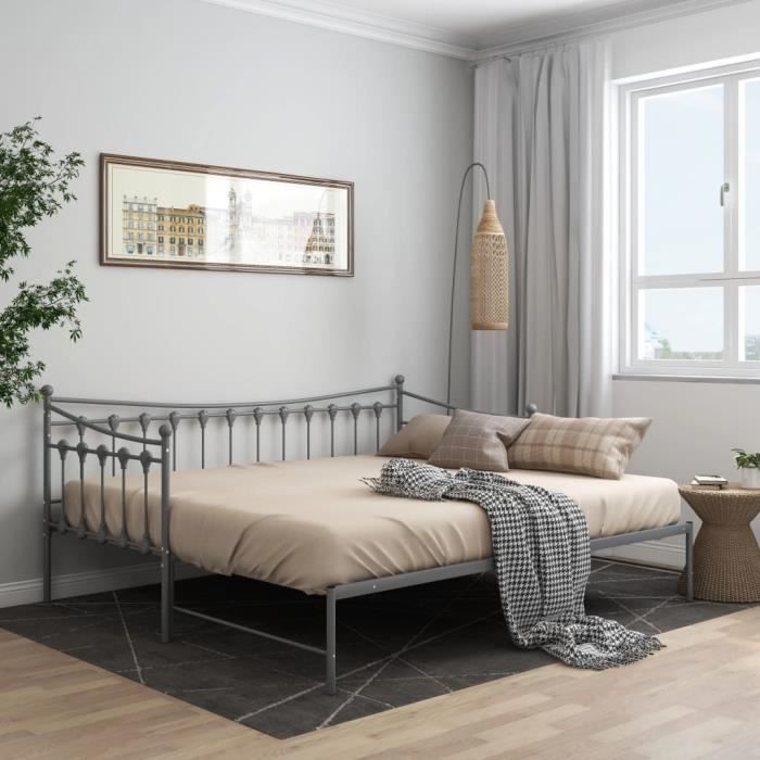 meuble déco,cadre de canapé pour le salon et le séjour - canapé sofa-lit extensible gris métal 90x200 cm®xfgbgq®