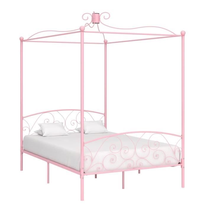 lit à baldaquin métallique solide jill® 7175 - rose - 140 x 200 cm