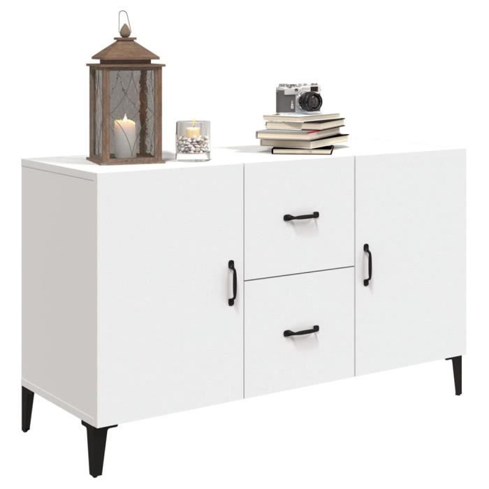 Buffet Bas - BIGBEN - A812519 - Bois dingénierie - 2 Portes - 2 Tiroirs - Blanc
