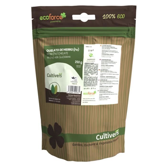 CULTIVERS Chélate de fer 250 g. Verdissement de l'antichlorose. Engrais écologique nutriment essentiel pour les plantes (6 % de Fe-E