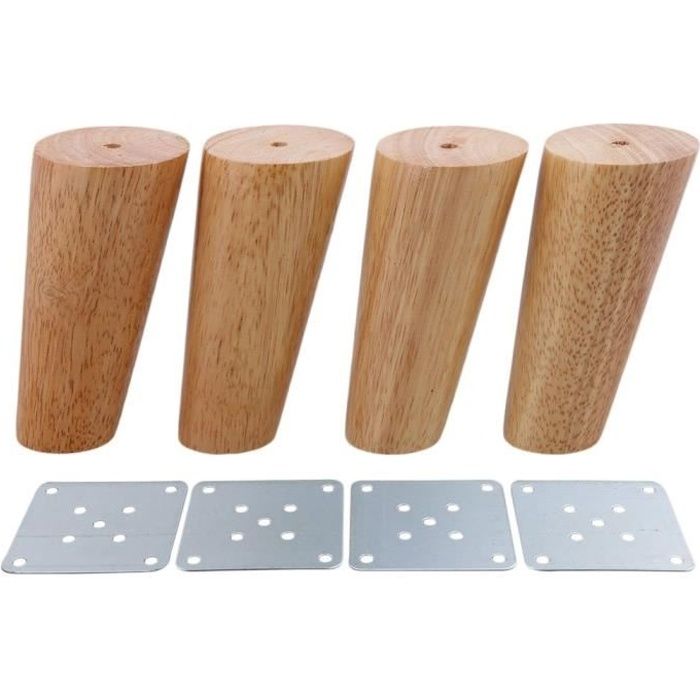 Oomom Lot de 4 Pieds de Fer de Meubles en Bois Conique 12cm pour Canape TV Table Basse Armoire