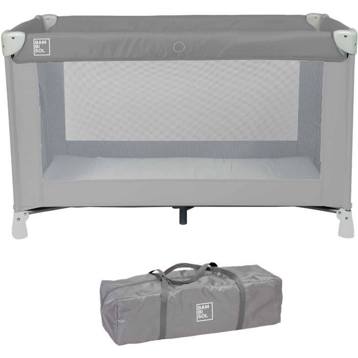 Bambisol - Lit Parapluie Bébé 120 x 60cm - Matelas et Sac de Voyage Inclus, Pliage Compact (Vert Gris) Vert Gris