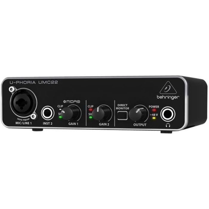 Interface audio - BEHRINGER - U-PHORIA UMC22 - Alimentation par bus USB - Préamplificateur - Noir