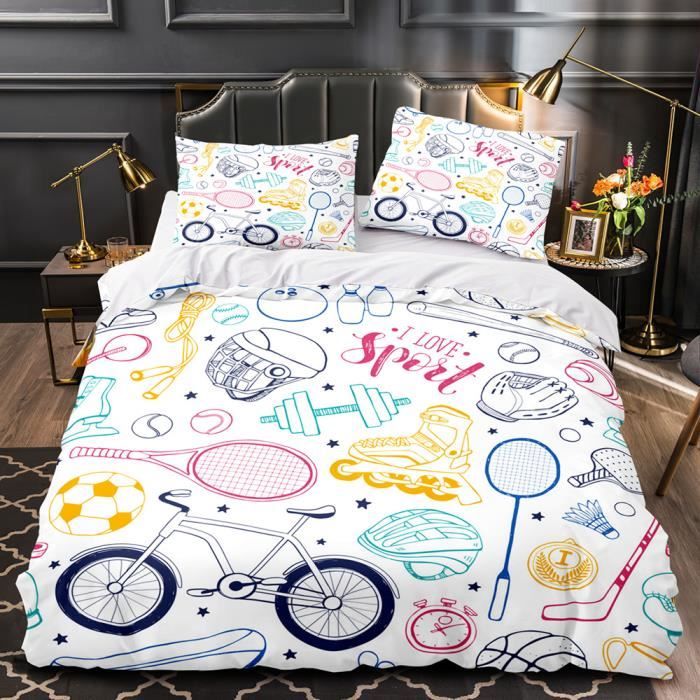Parure de lit de basket-ball 3D - Marque - Noir - Housse de couette 220x240cm - 2 taies d Parure de lit de basket-ball 3D - Marque - Noir - Housse de couette 220x240cm - 2 taies d