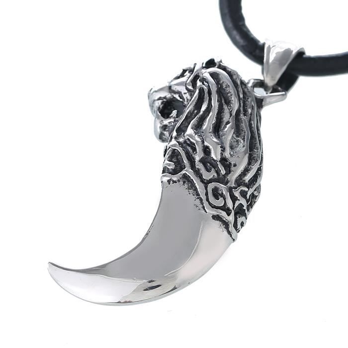 Collier Cuir Homme 50 Cm Avec Pendentif Acier Inox Marteau De Thor – Design 3D Détail Noir DonDon