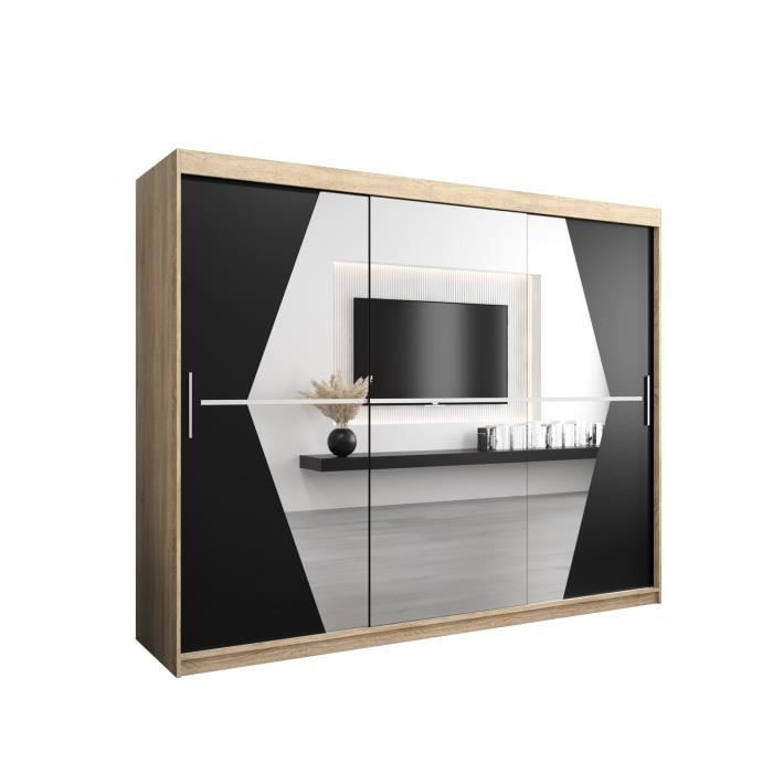 Armoire de Chambre BOLA Sonoma 250 avec 3 Portes Coulissantes et Miroir