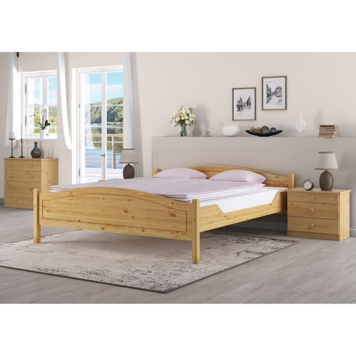 grand lit adulte en pin massif naturel 180x200 style rustique, accessoires en option v-60.30-18 [sans accessoires]
