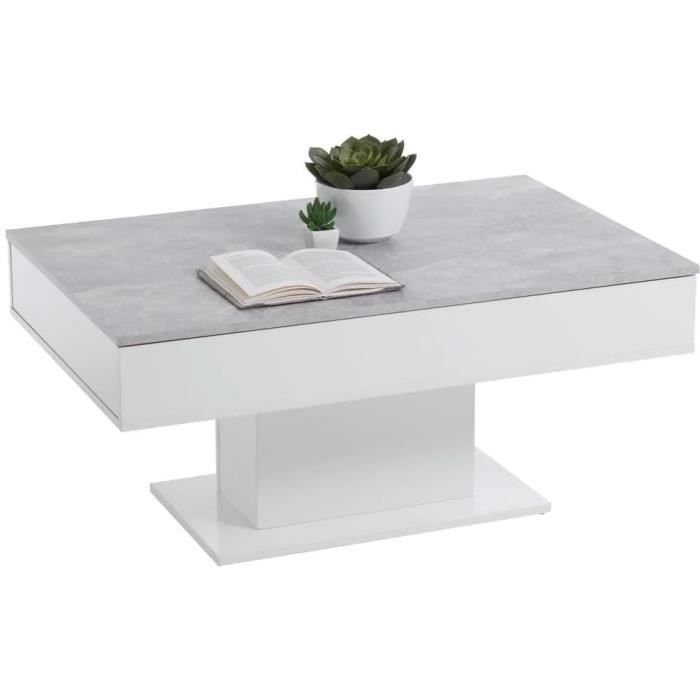 table basse bicolore avec plateau coulissant - décor gris béton la et blanc brillant - l100 x h46,1 x p65 cm - fabriqué en allemagne