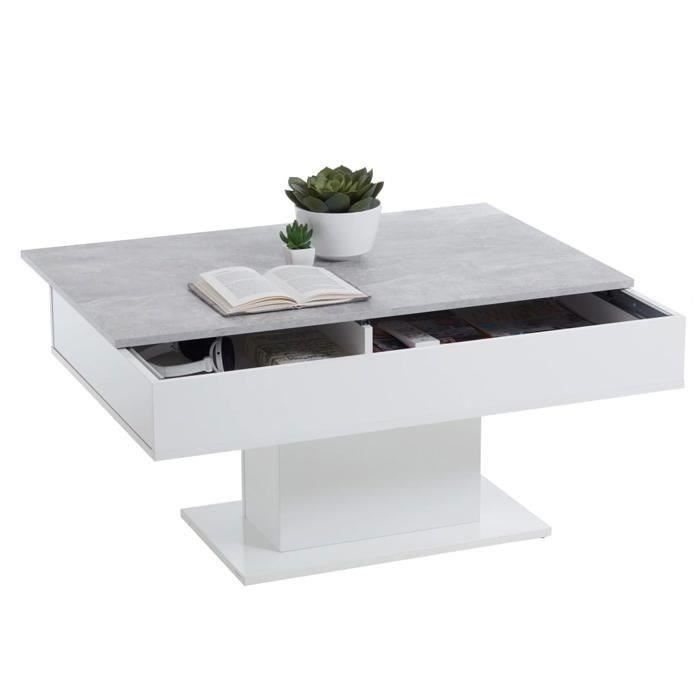 Table Basse - Bout de canapé - mélamine Gris Béton et Blanc L100 x H461 x P65 cm