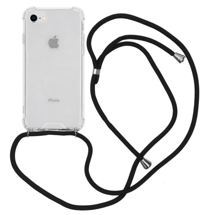 Coque Cordon iPhone SE 2022, 2020 et 8, 7 Semi-rigide avec Intérieur Soft  Touch, Collier Tour du Cou - Noir - Français