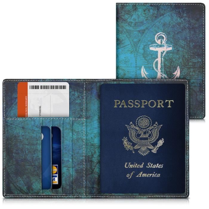 /Étui de Protection Simili Cuir Blanc-Noir avec Emplacement Carte Bleue kwmobile Porte-Passeport avec Compartiments Cartes Portefeuille Passeport