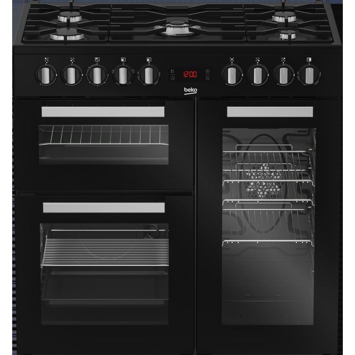 Piano de cuisson électrique - BEKO PS235315DB - 4 foyers gaz dont 1 double couronne - 3 fours - L90cm - Classe A - Noir
