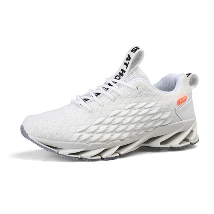 LEOCLOTHO Chaussures de Course Homme - LEOCLOTHO - Écaille de poisson - Blanc - Lacets - Plat
