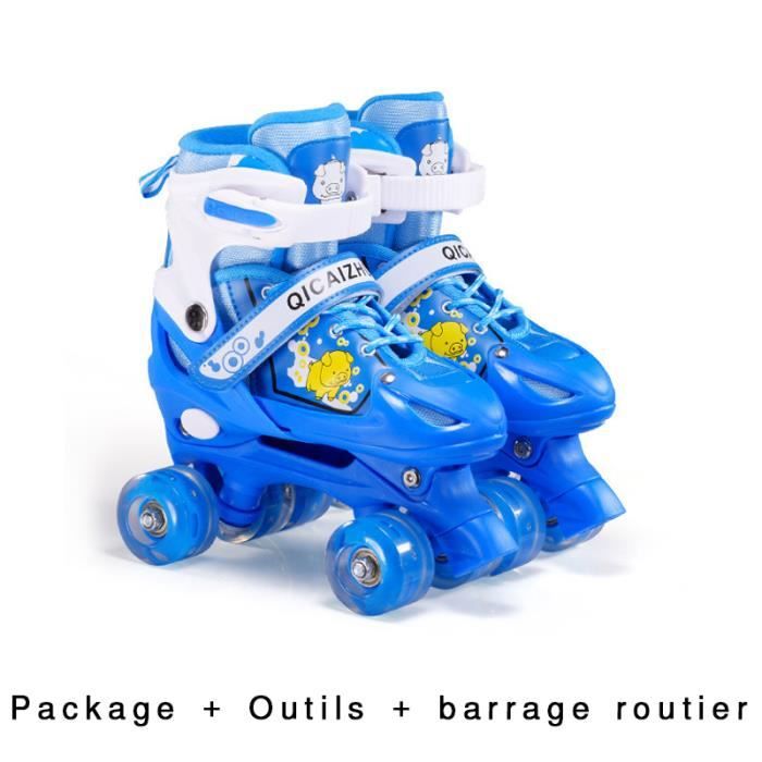 mmirethe Patins à Roulettes Quad pour Enfants Patins à Roulettes 3 Points Chaussures d'Équilibre pour Filles Garçons avec Taille Ajustable Freins Doubles Roues Lumineuses No.8