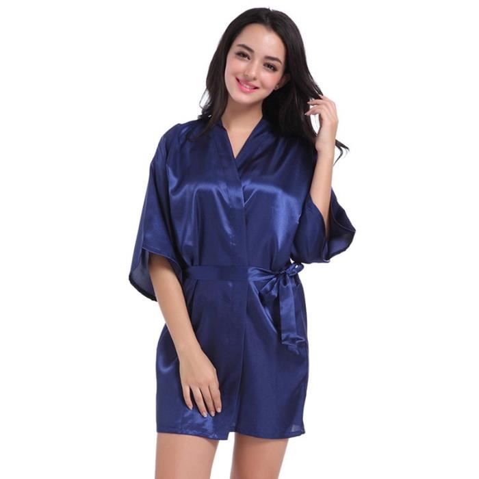Robe de Chambre Femme Peignoir en Satin Couleur Unie Vêtements de