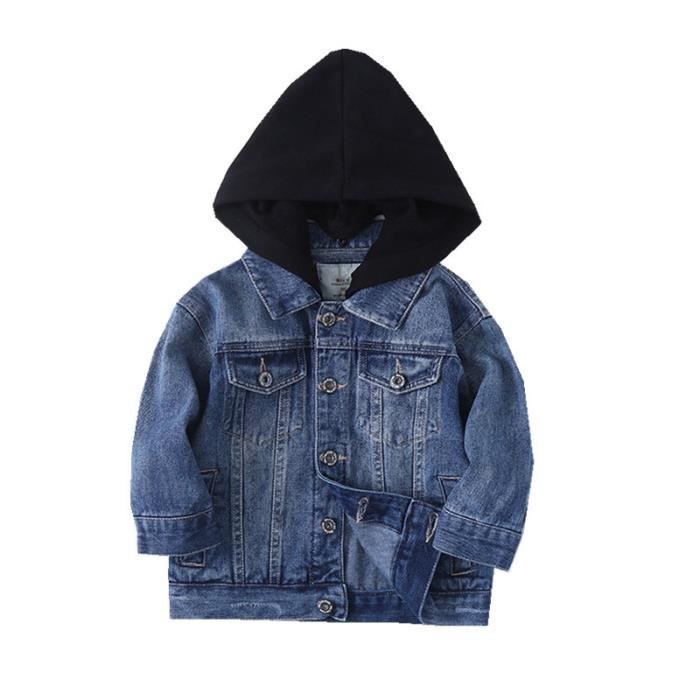 Veste en Jean Denim Garcon De 5 a 14 ans avec Capuche Imprime Fashion Bleu Bleu Cdiscount Pret a Porter