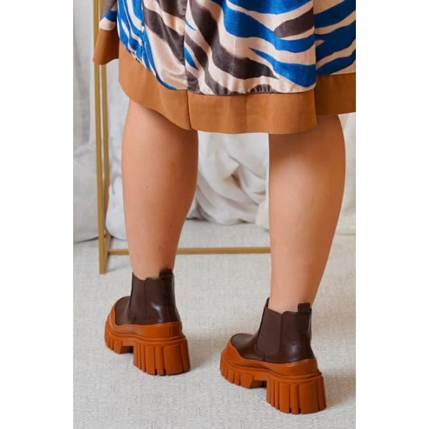 Bottines Plateforme Marron Chocolat IDEAL SHOES Talon