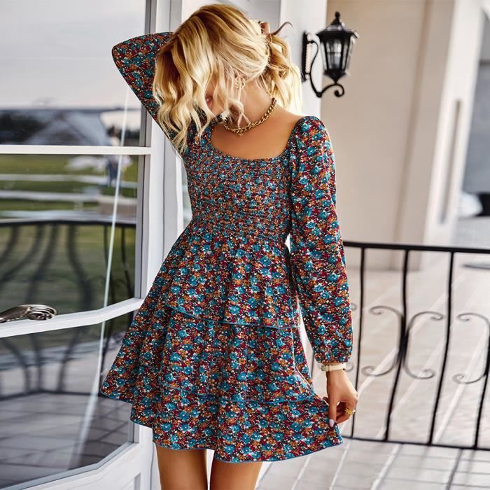 Femme Robe Longue Manches 3/4 Robes Maxi Décontractées avec Robes Femme