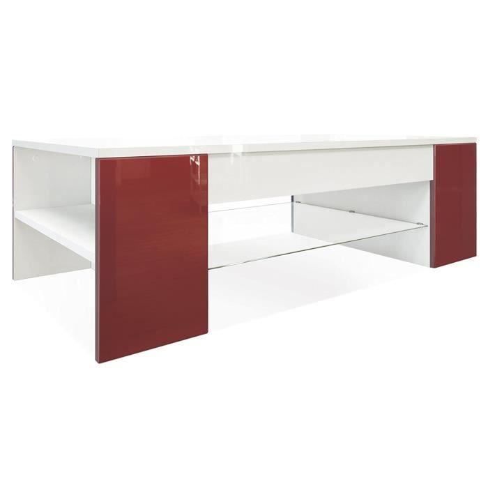 table basse en mdf blanc et bordeaux 118 cm - mpc - moderne - brillant - contemporain