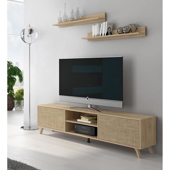 Meuble TV 160 Cm Avec 2 étagères Et 2 Portes – Finition Chêne Sonoma – Design Moderne, Montage Facile