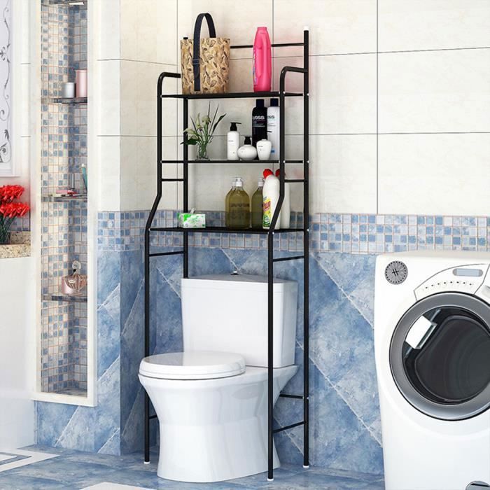 Étagère de salle de bain sur pied QUIIENCLEE 55x26x165 cm - Noir- Métal - Colonne