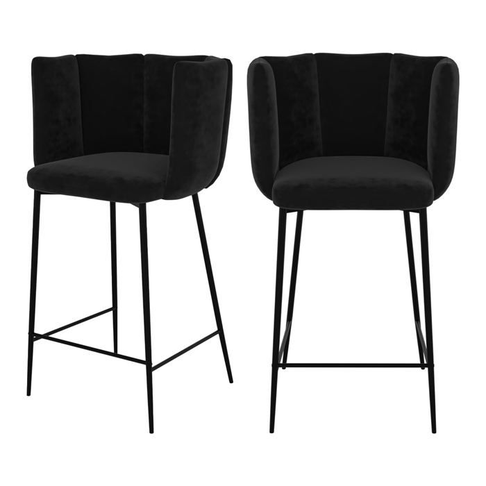 Lot de 2 chaises pour îlot central 67 cm en velours noir - Rosy - Maison Pavane