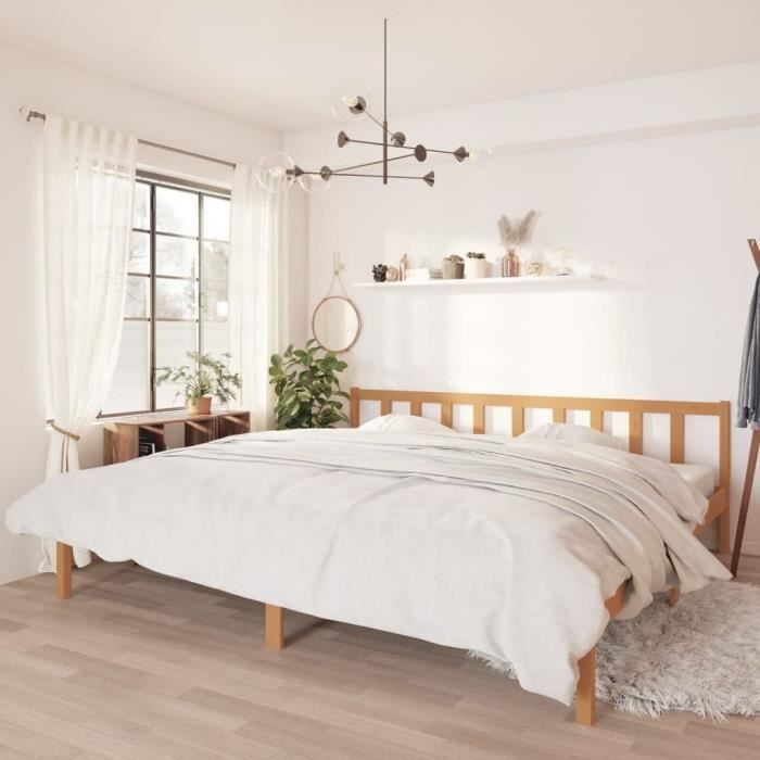 Lit Double 2 Place 180x200 cm Cadre de Lit avec Sommier sans Matelas Bois de Pin massif Robuste et Durable marron miel