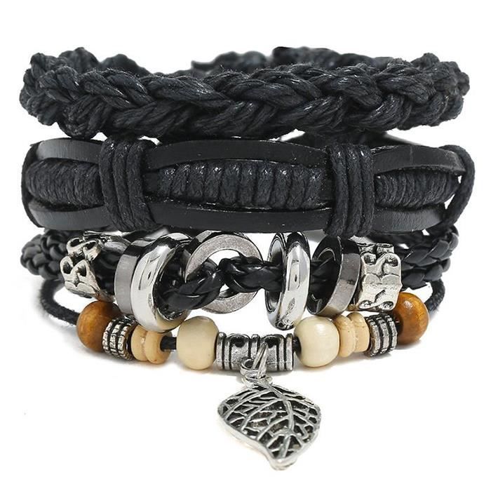 Adramata Lot 24 Bracelets Cuir Tressé Homme Femme – Punk Goth Vintage Réglable Avec Perles Bois & Chanvre, Style Ethnique Cool