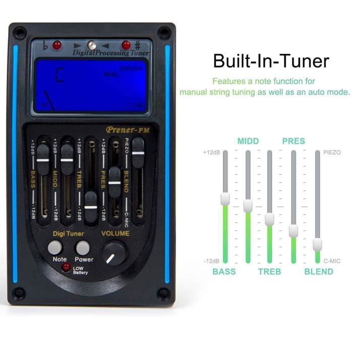 5 Bandes Prener Lc5 Guitare Acoustique Préampli Eq Lcd Tuner