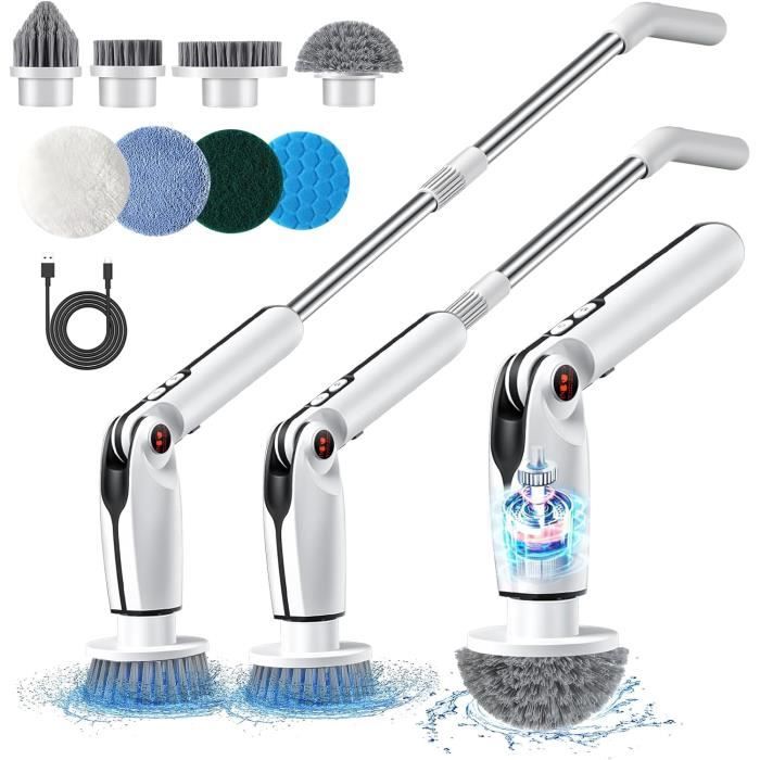 Brosse de nettoyage électrique, Spin Scrubber avec 8 têtes de brosse interchangeables, 3 vitesses, poignée réglable, étanchéité IPX7, écran LED, pour salle de bain, carrelage, sol, cuisine, verre Brosse de nettoyage électrique, Spin Scrubber avec 8 têtes de brosse interchangeables, 3 vitesses, poignée réglable, étanchéité IPX7, écran LED, pour salle de bain, carrelage, sol, cuisine, verre