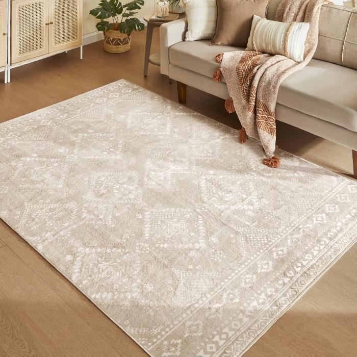 SONGMICS HOME Tapis Décoratif Tapis de Chambre 160 x 230 cm Antidérapant Lavable en Machine Style Bohème Beige Cappuccino