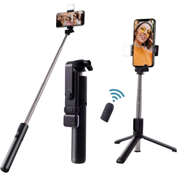 Retoo Perche à Selfie Extensible 74 Cm Avec Trépied - Rotation 360°, Poignée Antidérapante, Compatible IOS/Android