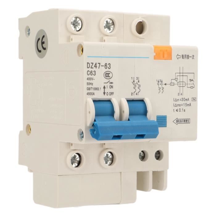 Disjoncteur Différentiel 63A Type A - 2 Pôles, 30mA, 230V AC, Montage Rail DIN, Pour Industriel/domestique