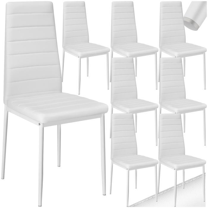 Chaise - TECTAKE - Lot de 8 chaises THOMAS avec strass rembourré en cuir synthétique pieds en acier 45 x 48 x 985 cm - Blanc